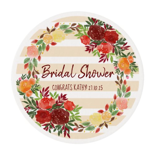 Bridal Shower Watercolor Wedding Roses Wreath Edible Frosting Rounds