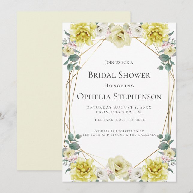 BRIDAL SHOWER | Watercolor Yellow Flowers Invitation (Front/Back)
