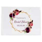 Bridal Shower watercolored florals burgundy gold Large Gift Bag (Back)
