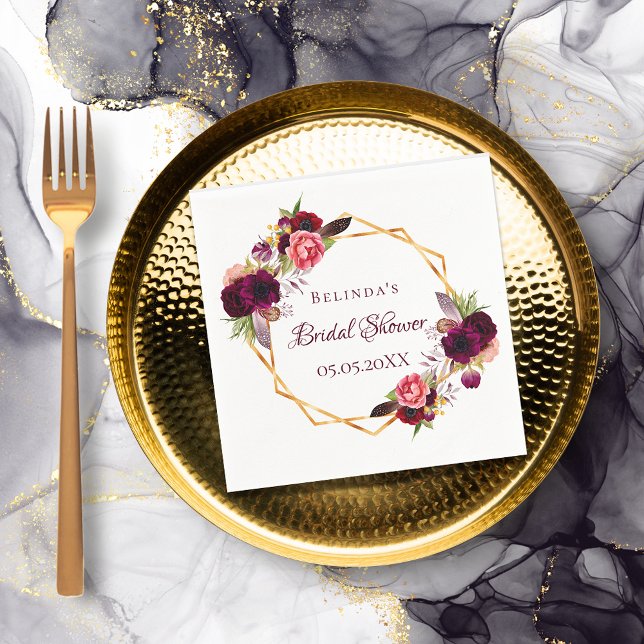 Bridal Shower watercolored florals burgundy Napkins (Creator Uploaded)