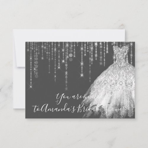 Bridal Shower Waves Dress Gray Grey Silver Graphit Invitation