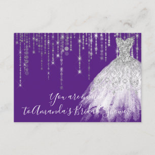 Bridal Shower Waves Dress Gray Grey Silver Purple Invitation