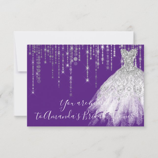 Bridal Shower Waves Dress Gray Grey Silver Purple Invitation (Front)