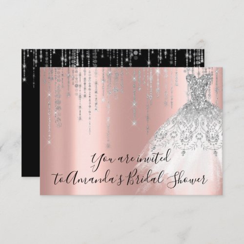 Bridal Shower Waves Dress Gray Grey Silver Rose Invitation