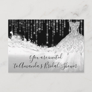 Bridal Shower Waves Glitter Gray Grey Silver Black Invitation