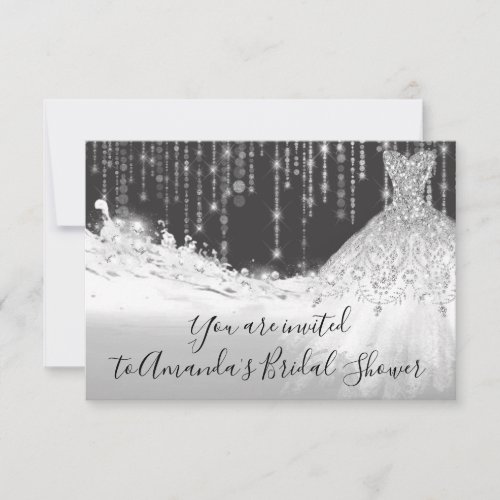 Bridal Shower Waves Glitter Gray Grey Silver Spark Invitation