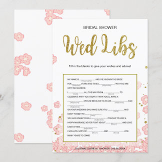 Bridal Shower Wed Libs Card | Gold and Pink