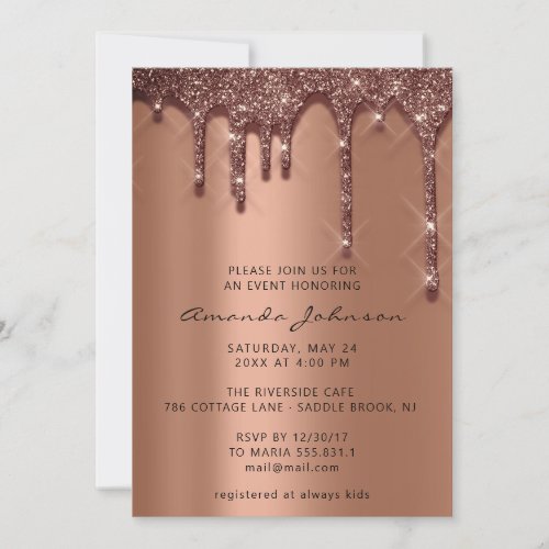 Bridal Shower Wedding Birthday Brown Coopper Drips Invitation
