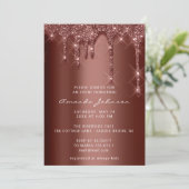 Bridal Shower Wedding Birthday Brown Glitter Drips Invitation (Standing Front)