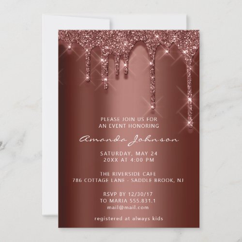 Bridal Shower Wedding Birthday Brown Glitter Drips Invitation