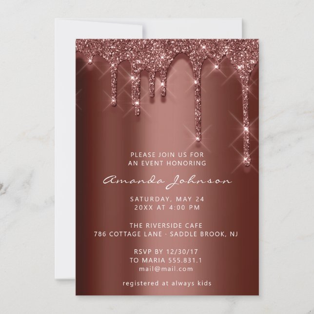 Bridal Shower Wedding Birthday Brown Glitter Drips Invitation (Front)