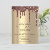 Bridal Shower Wedding Birthday Gold Brown  Drips Invitation (Standing Front)