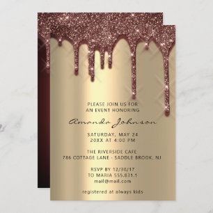 Bridal Shower Wedding Birthday Gold Brown Drips Invitation