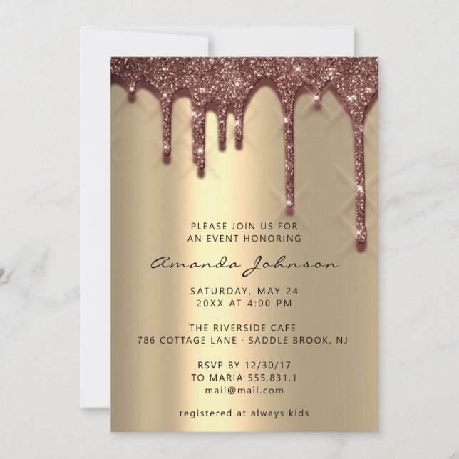 Bridal Shower Wedding Birthday Gold Gglittee Drips Invitation (Front)