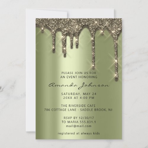 Bridal Shower Wedding Birthday Mint Green Drips Invitation