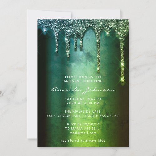 Bridal Shower Wedding Birthday Tropical Green Drip Invitation