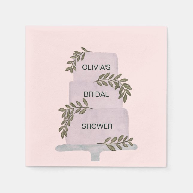 Bridal Shower, Wedding Cake with Greenery Napkins (Front)