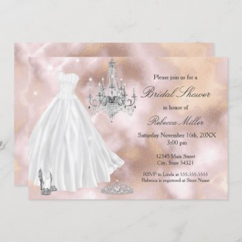 Bridal Shower Wedding Dress Beige Marble White Invitation by ExclusiveZazzle at Zazzle