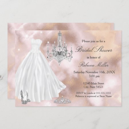 Bridal Shower Wedding Dress Beige Marble White Invitation