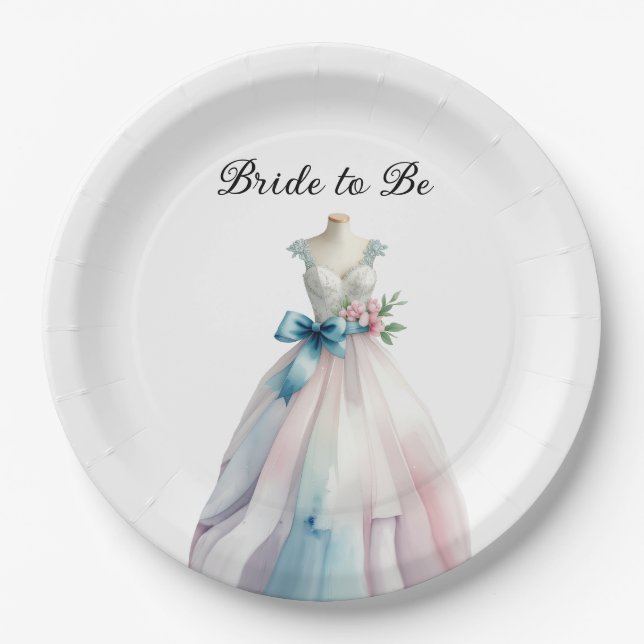 Bridal Shower Wedding Dress Bride to Be Paper Plates (Front)