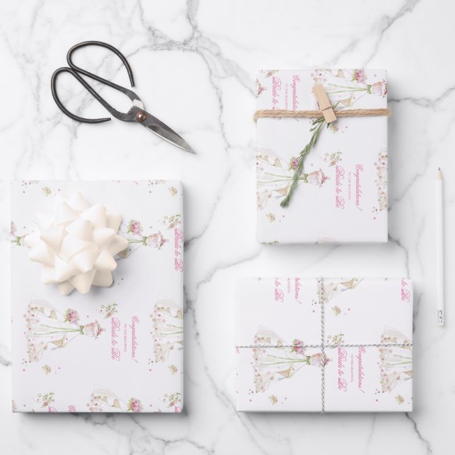 Bridal Shower Wedding Dress Congratulations  Wrapping Paper Sheets (Front)