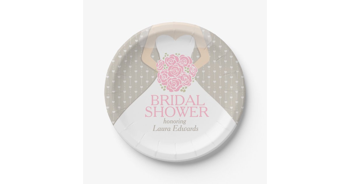 Bridal shower wedding dress custom paper plates Zazzle