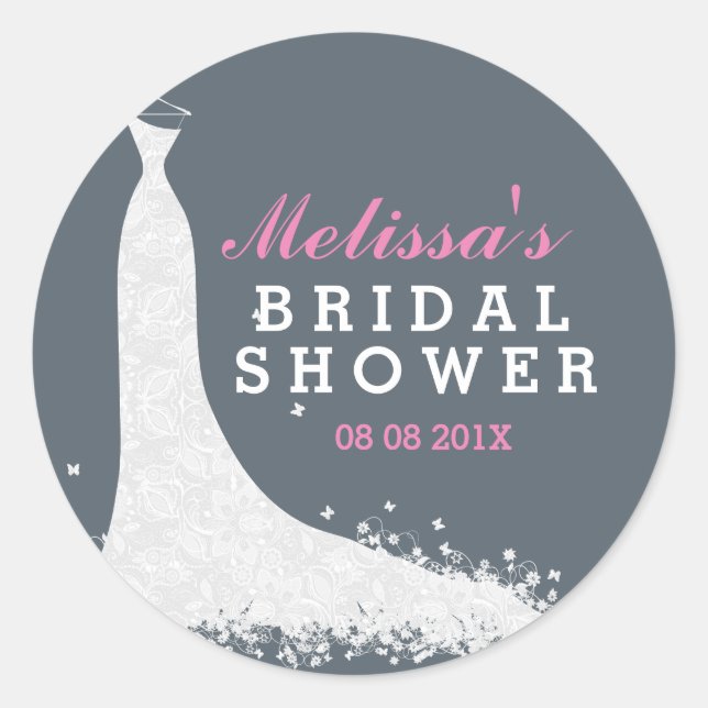 Bridal Shower Wedding Dress Favor Sticker (Front)
