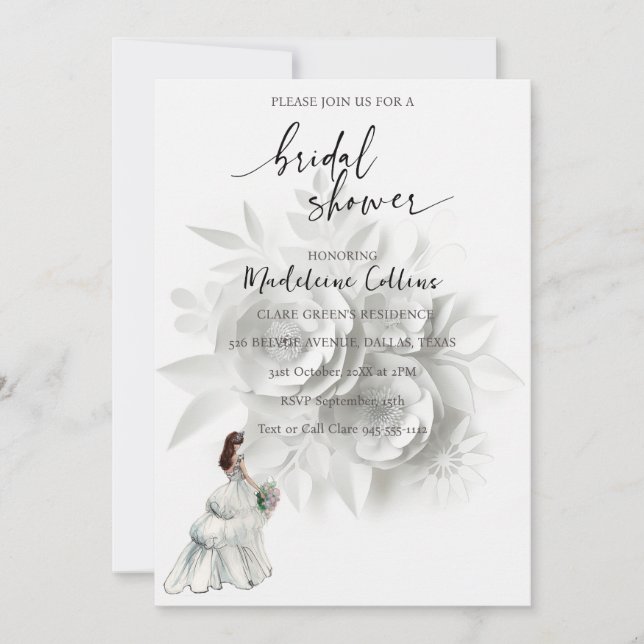 Bridal Shower Wedding dress floral Invitation (Front)