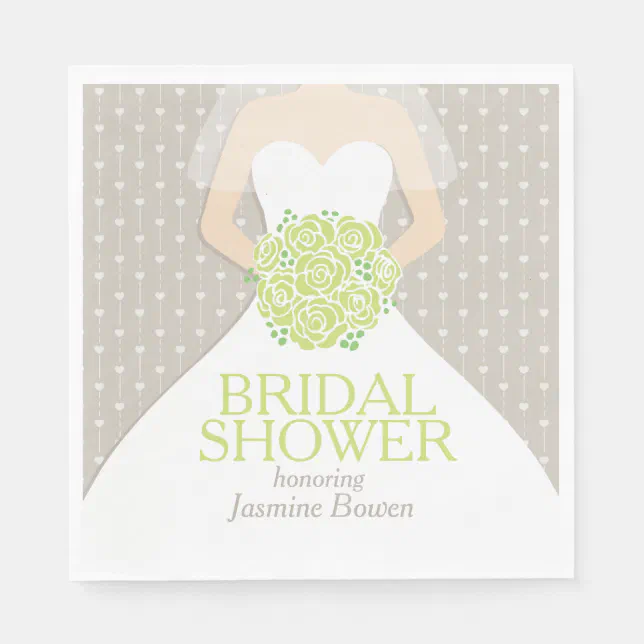 Bridal shower wedding dress green roses napkins | Zazzle