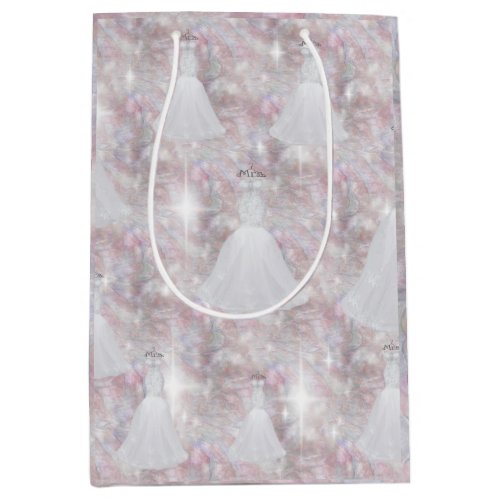 Bridal Shower Wedding Dress Pastel Glitter Lights Medium Gift Bag