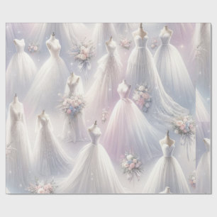 Bridal Shower Wedding Dress Pastel Glitter Lights Wrapping Paper