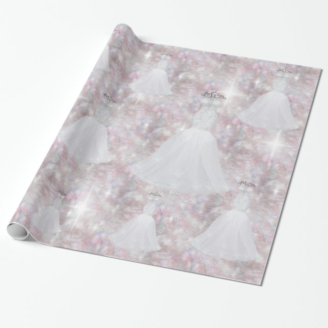 Bridal Shower Wedding Dress Pastel Glitter Lights Wrapping Paper (Unrolled)