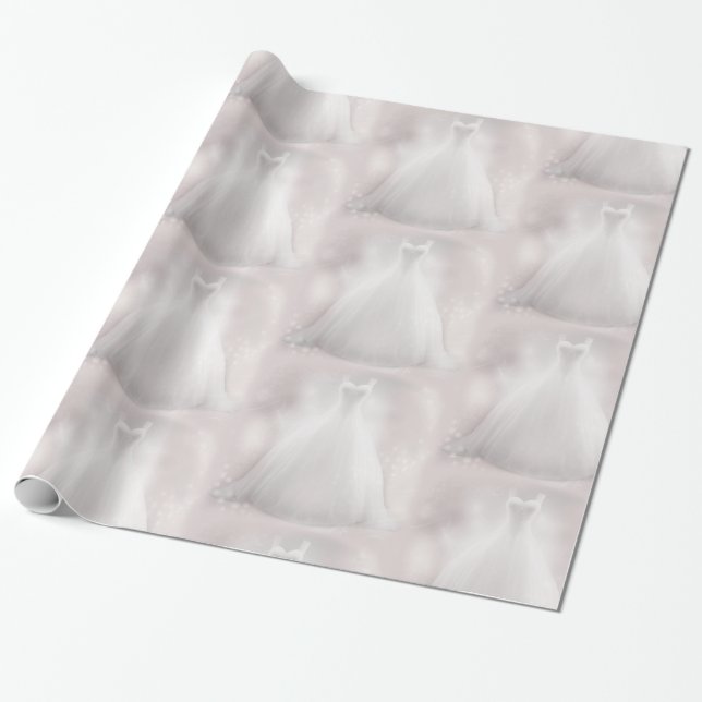Bridal Shower Wedding Dress Pastel Glitter Lights Wrapping Paper (Unrolled)