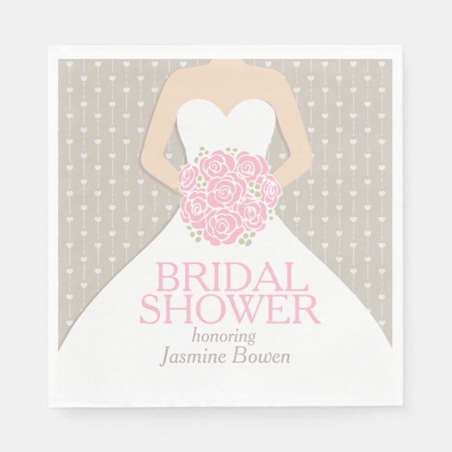Bridal shower wedding dress pink gray napkins (Front)