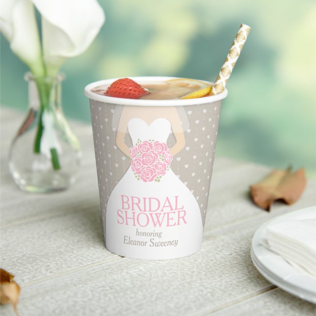 Bridal shower wedding dress pink shower  paper cups (Insitu)
