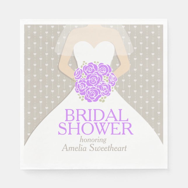 Bridal shower wedding dress purple gray napkins (Front)
