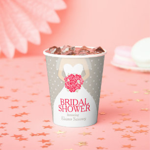 Bridal shower wedding dress red roses paper cups