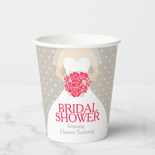 Bridal shower wedding dress red roses paper cups