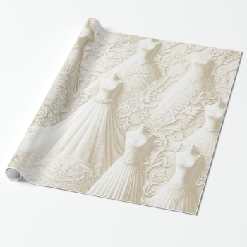 Bridal Shower Wedding Dress White Lace Lights Wrapping Paper by GlitterInvitations at Zazzle