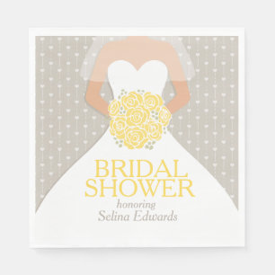 Bridal shower wedding dress yellow gray napkins