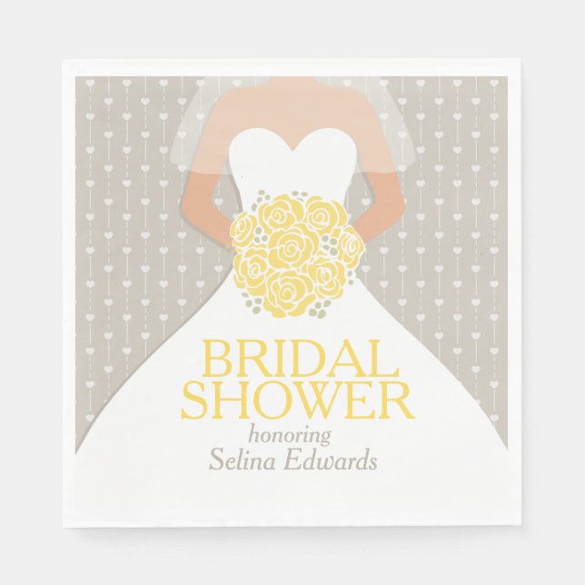 Bridal shower wedding dress yellow gray napkins (Front)