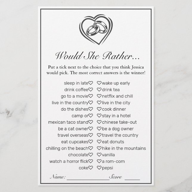 Bridal Shower Wedding Game Modern Minimalist (Front)