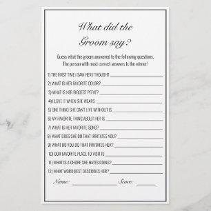 Bridal Shower Wedding Game Modern Minimalist White