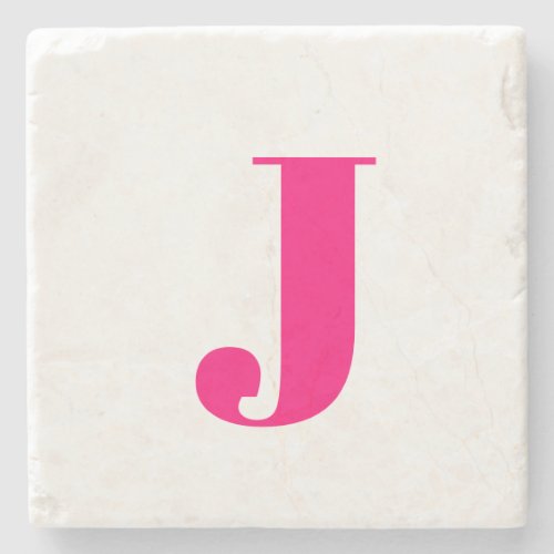 Bridal Shower Wedding Gift Pink Monogram Name Stone Coaster