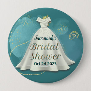 Bridal Shower Wedding Gown Deep Teal Gold Glitter  Button
