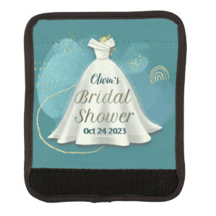 Bridal Shower Wedding Gown Deep Teal Gold Glitter  Luggage Handle Wrap