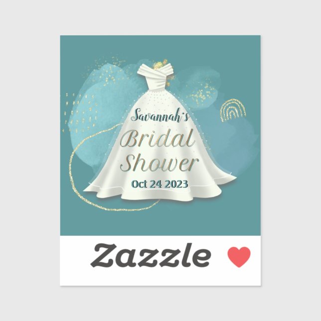 Bridal Shower Wedding Gown Deep Teal Gold Glitter  Sticker (Sheet)