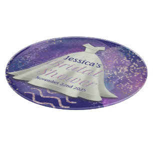Bridal Shower Wedding Gown Purple & Rose Gold Glam Cutting Board