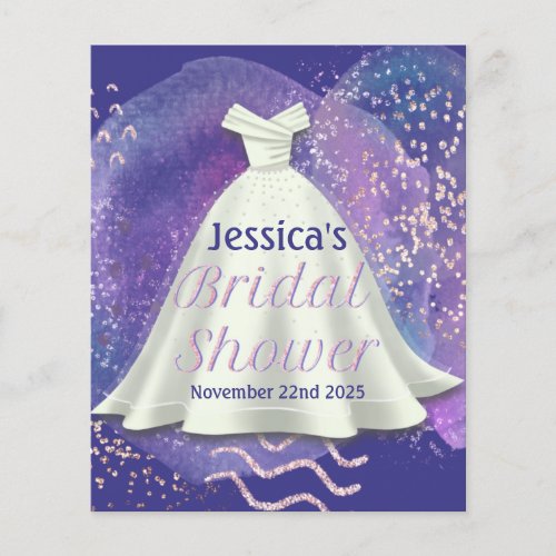 Bridal Shower Wedding Gown Purple  Rose Gold Glam Flyer