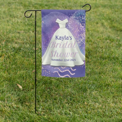 Bridal Shower Wedding Gown Purple  Rose Gold Glam Garden Flag